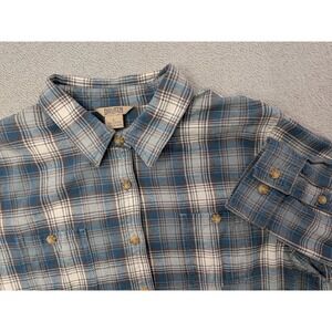 Duluth Trading Co Flannel Plaid Long Sleeve Shirt Women's Size Large Blue Gray